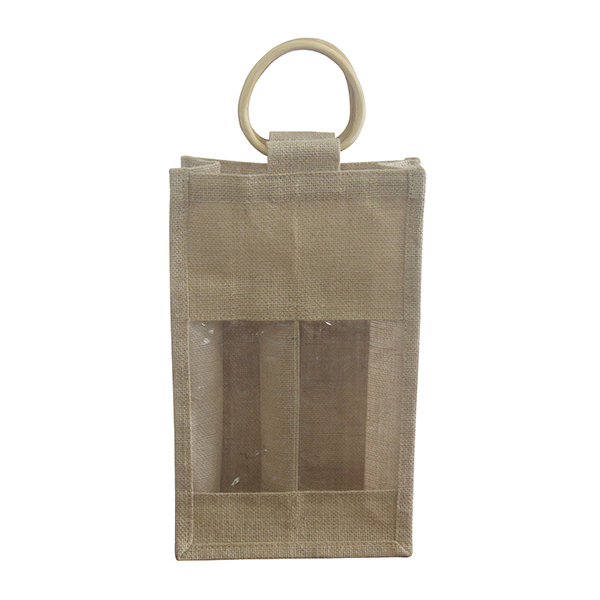 Yellow hemp wine bag with vine handles