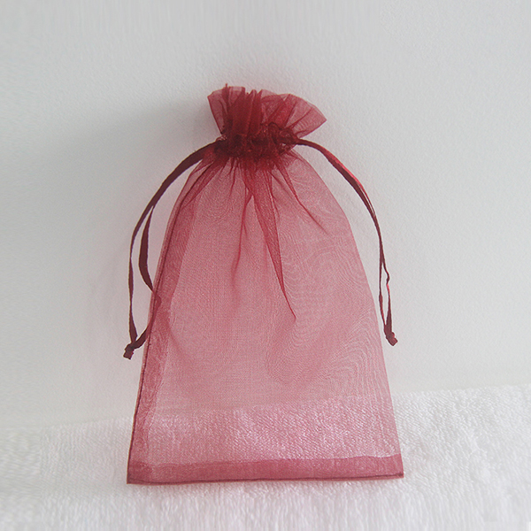 Red transparent organza drawstring bag